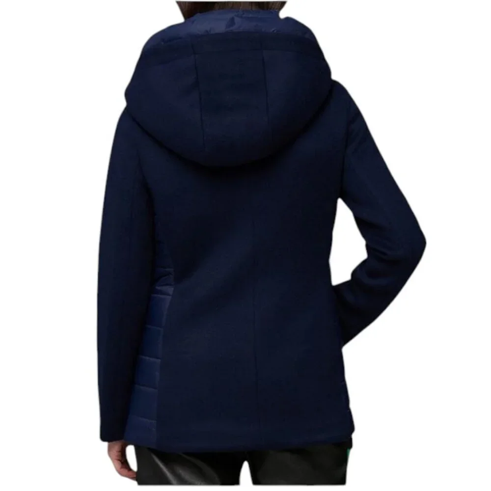 Soia & Kyo Womens Viviana Wool Blend and Quilted Puffer Hooded Coat in Lapis Lrg - Picture 4 of 16